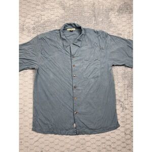 Tommy Bahama Shirt Mens XL Blue Silk Button Up Camp Relax Pocket Herringbone